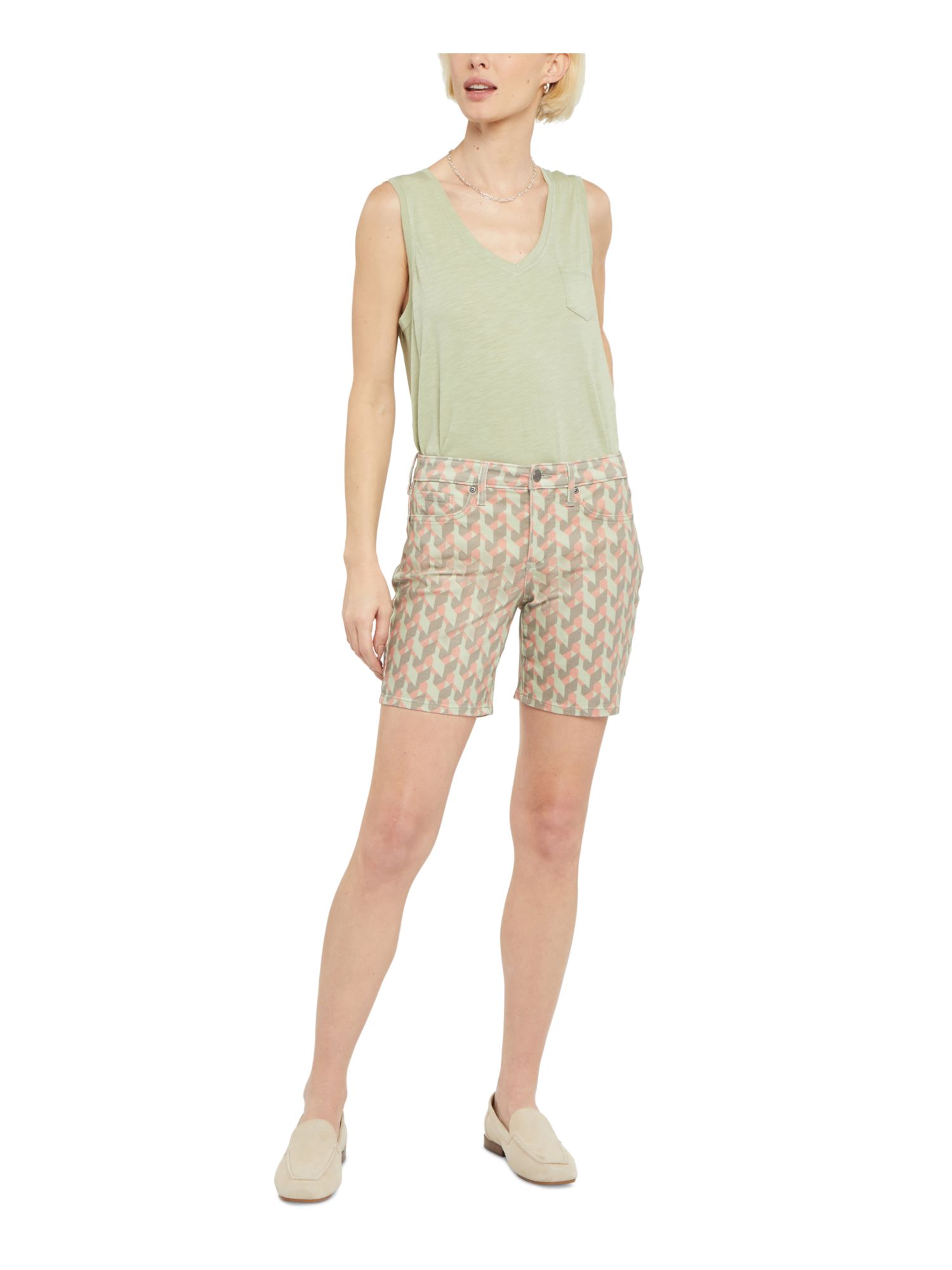 NYDJ Womens Green Zippered Pocketed Slouchy Shorts Printed Shorts 10